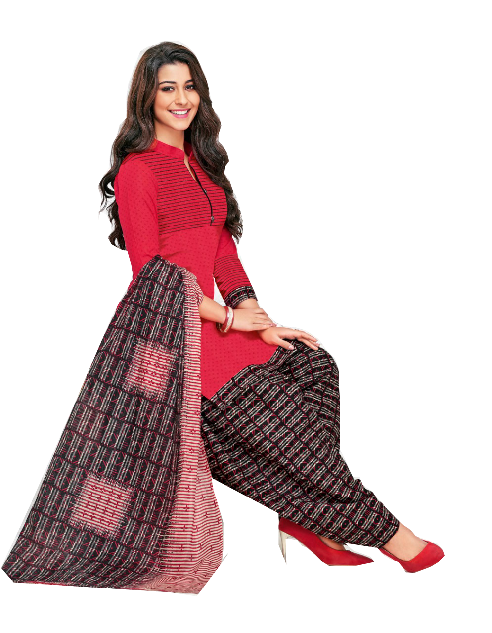Buy Printed Red Women's Cotton Dress Material Online | Simple2Stylish