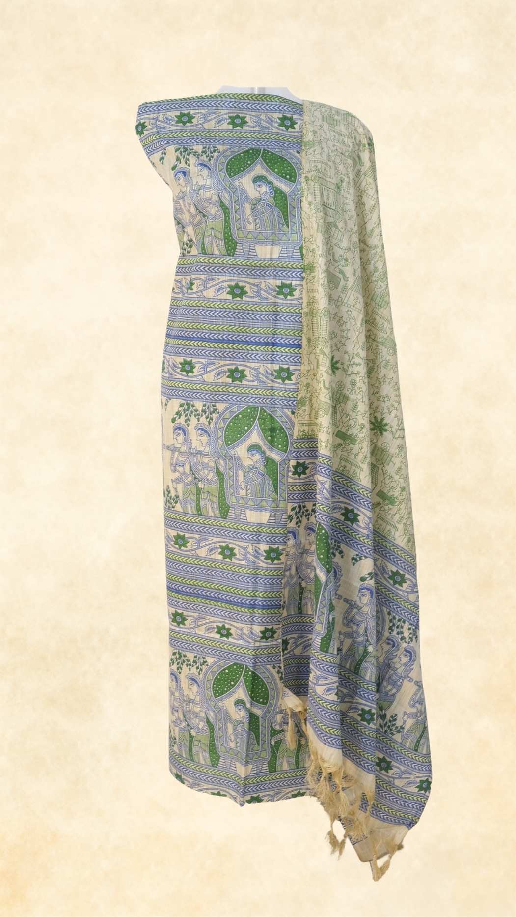 unstitched-madhubani-suits-blueandgreen